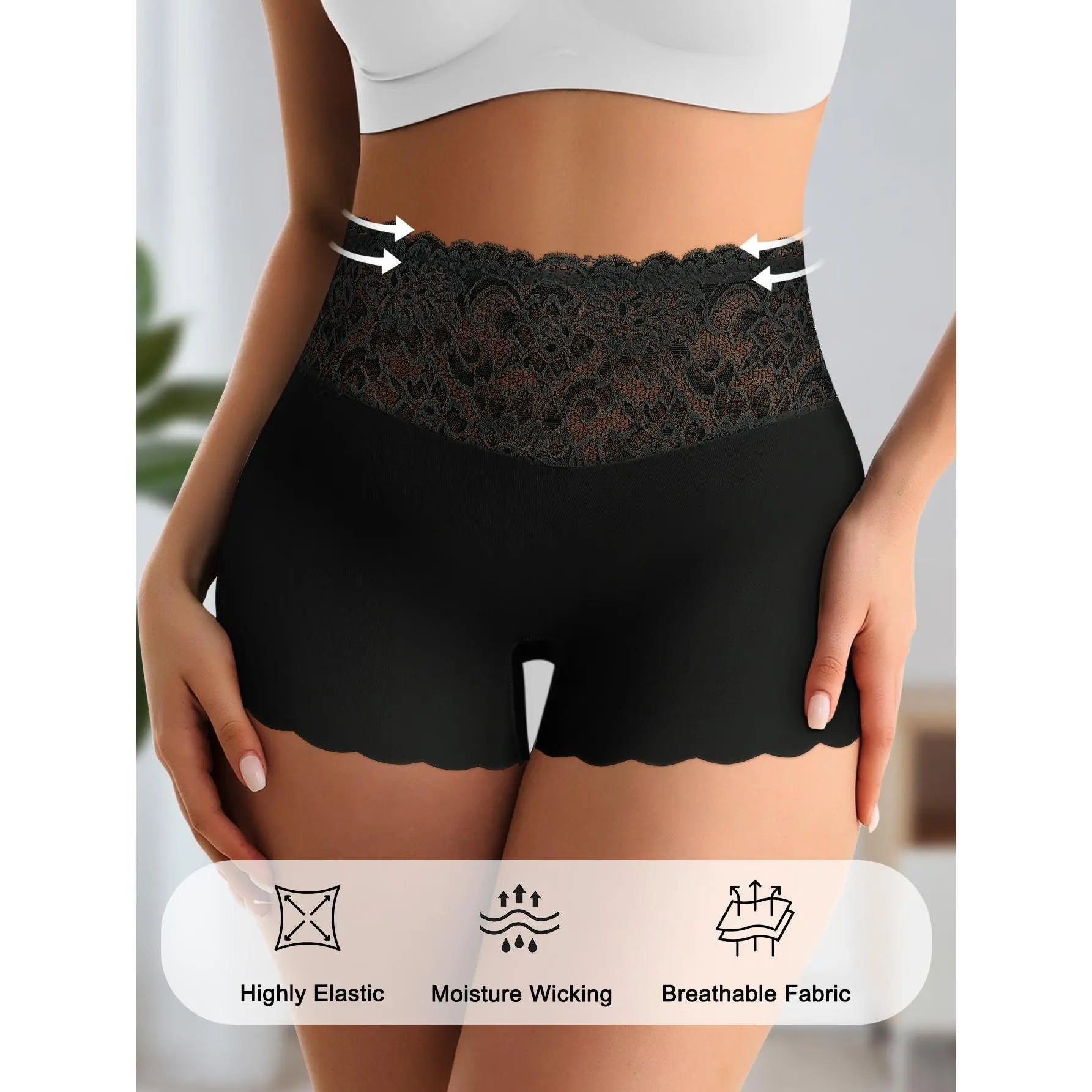QUASTI 4/8 Pack Women'S Tummy Control & Butt Lifting Boxer Briefs – Elegant Lace Waistband Design, Premium 80% Polyester Fabric for Silky Comfort, Seamless Tummy Control Shorts for Confident Everyday Wear