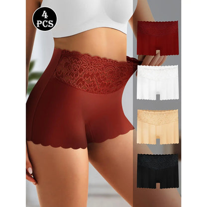 QUASTI 4/8 Pack Women'S Tummy Control & Butt Lifting Boxer Briefs – Elegant Lace Waistband Design, Premium 80% Polyester Fabric for Silky Comfort, Seamless Tummy Control Shorts for Confident Everyday Wear