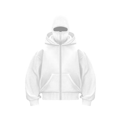 Men'S Double Hat Mask Zipper Design Winter Windproof Hoodie Sports Jacket Outdoor Activities Hiking Travel Running Sweatshirt ﻿