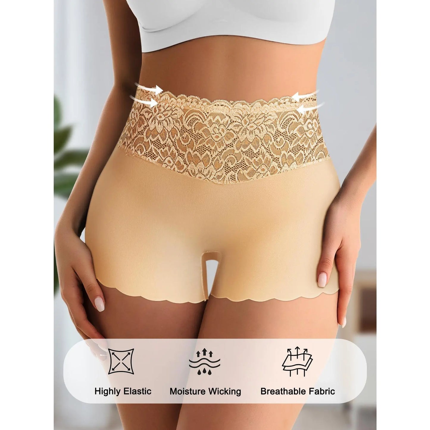 QUASTI 4/8 Pack Women'S Tummy Control & Butt Lifting Boxer Briefs – Elegant Lace Waistband Design, Premium 80% Polyester Fabric for Silky Comfort, Seamless Tummy Control Shorts for Confident Everyday Wear