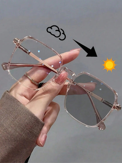 Fashionable Women'S Classic Photochromic Sunglasses, Square Frame, Plastic Material, Casual Style, Ideal for Daily Travel, Trendy Styling Sunglasses