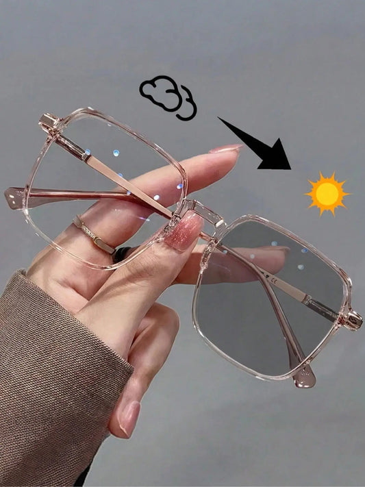 Fashionable Women'S Classic Photochromic Sunglasses, Square Frame, Plastic Material, Casual Style, Ideal for Daily Travel, Trendy Styling Sunglasses