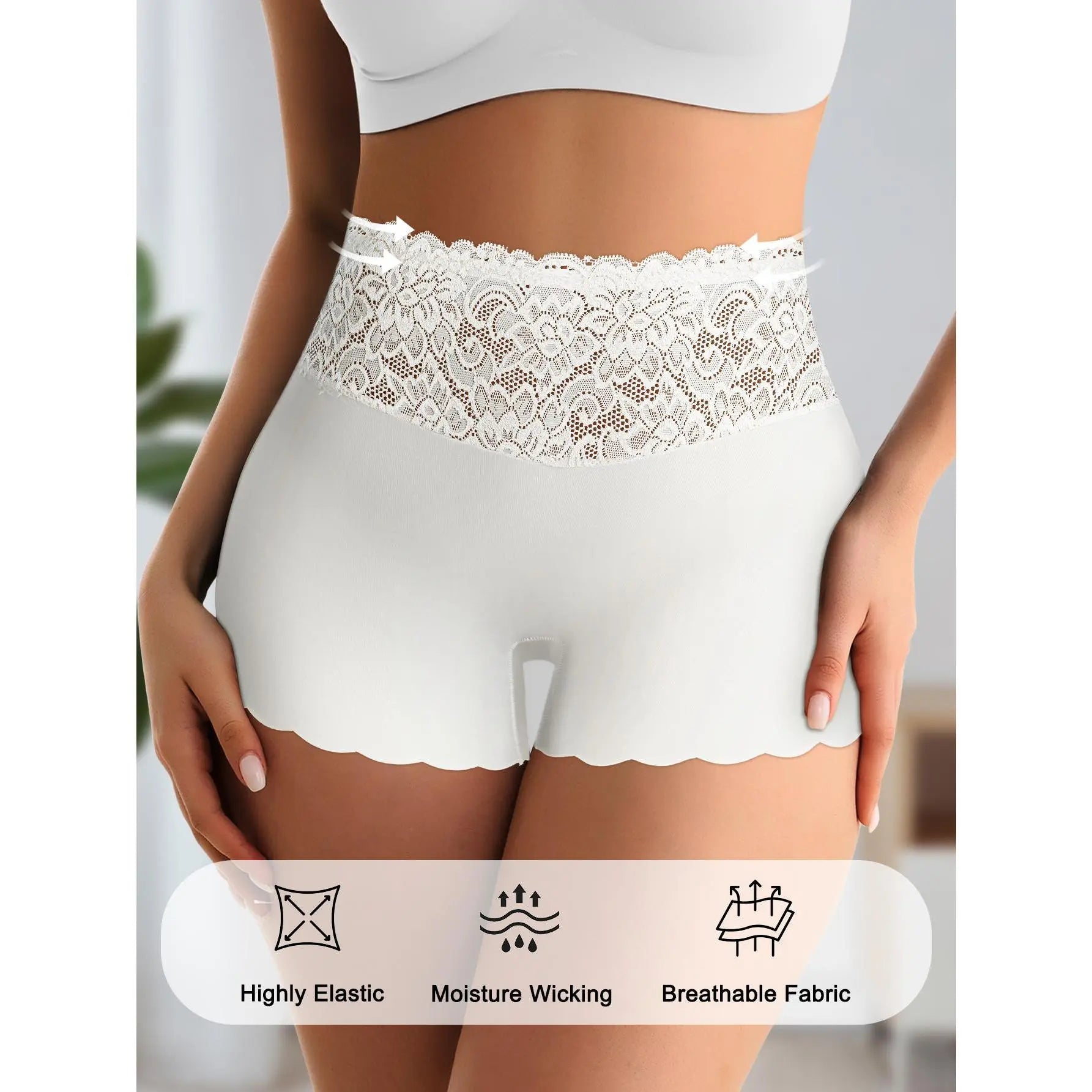 QUASTI 4/8 Pack Women'S Tummy Control & Butt Lifting Boxer Briefs – Elegant Lace Waistband Design, Premium 80% Polyester Fabric for Silky Comfort, Seamless Tummy Control Shorts for Confident Everyday Wear
