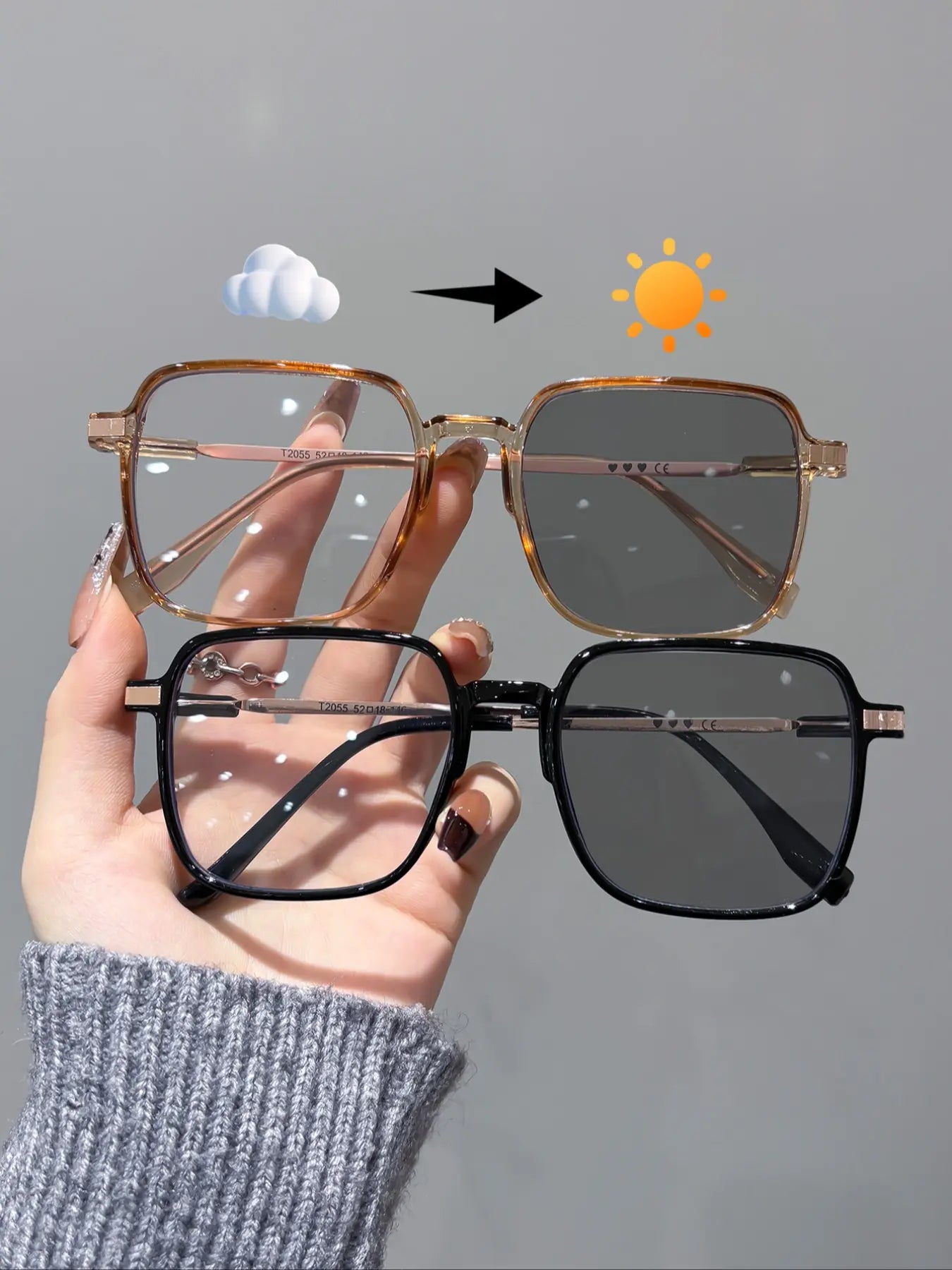 Fashionable Women'S Classic Photochromic Sunglasses, Square Frame, Plastic Material, Casual Style, Ideal for Daily Travel, Trendy Styling Sunglasses