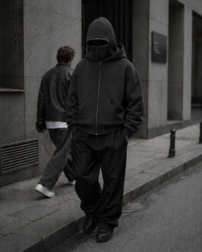 Men'S Double Hat Mask Zipper Design Winter Windproof Hoodie Sports Jacket Outdoor Activities Hiking Travel Running Sweatshirt ﻿