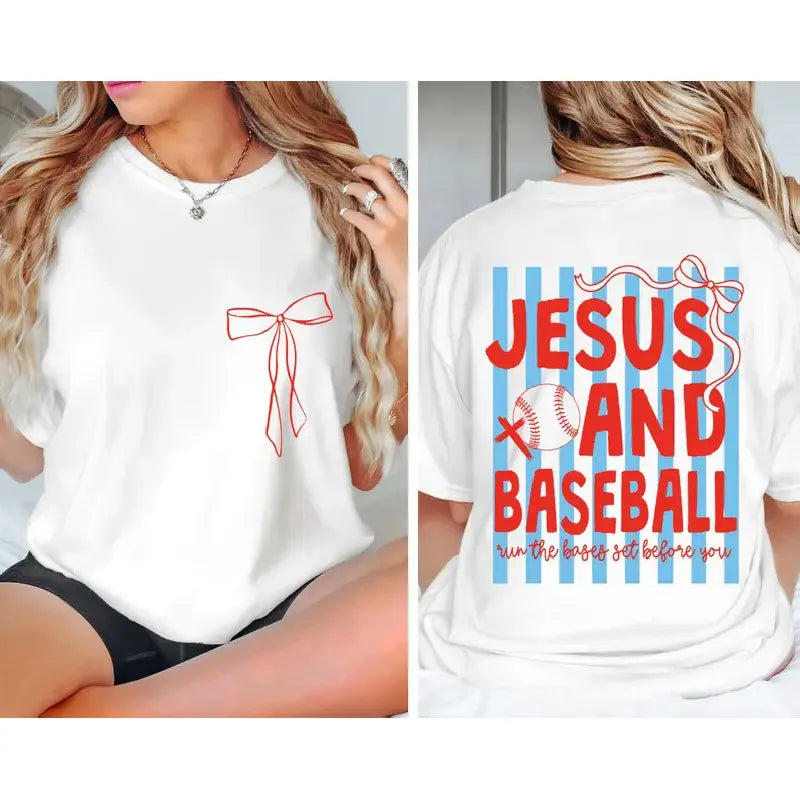 2 Sides Jesus and Baseball T-Shirt, Christian Baseball Coquette T-Shirt, Baseball Mom T-Shirt, Game Day T-Shirt, Trendy Preppy Christian Graphic,Summervibes