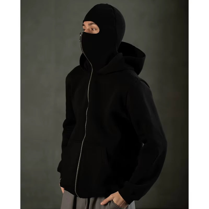 Men'S Double Hat Mask Zipper Design Winter Windproof Hoodie Sports Jacket Outdoor Activities Hiking Travel Running Sweatshirt ﻿