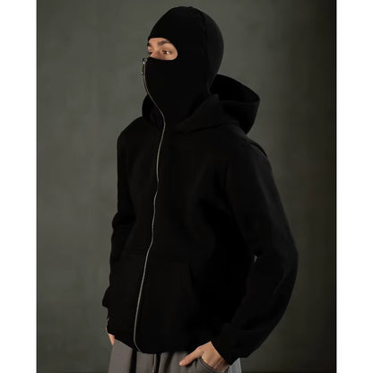 Men'S Double Hat Mask Zipper Design Winter Windproof Hoodie Sports Jacket Outdoor Activities Hiking Travel Running Sweatshirt ﻿