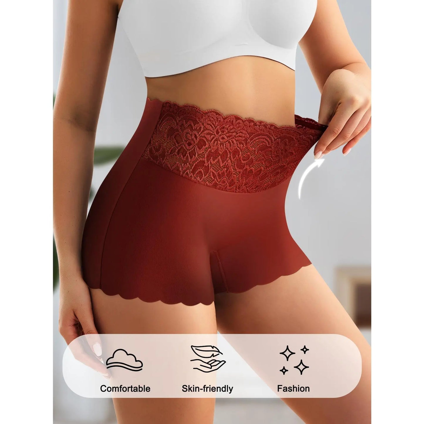 QUASTI 4/8 Pack Women'S Tummy Control & Butt Lifting Boxer Briefs – Elegant Lace Waistband Design, Premium 80% Polyester Fabric for Silky Comfort, Seamless Tummy Control Shorts for Confident Everyday Wear