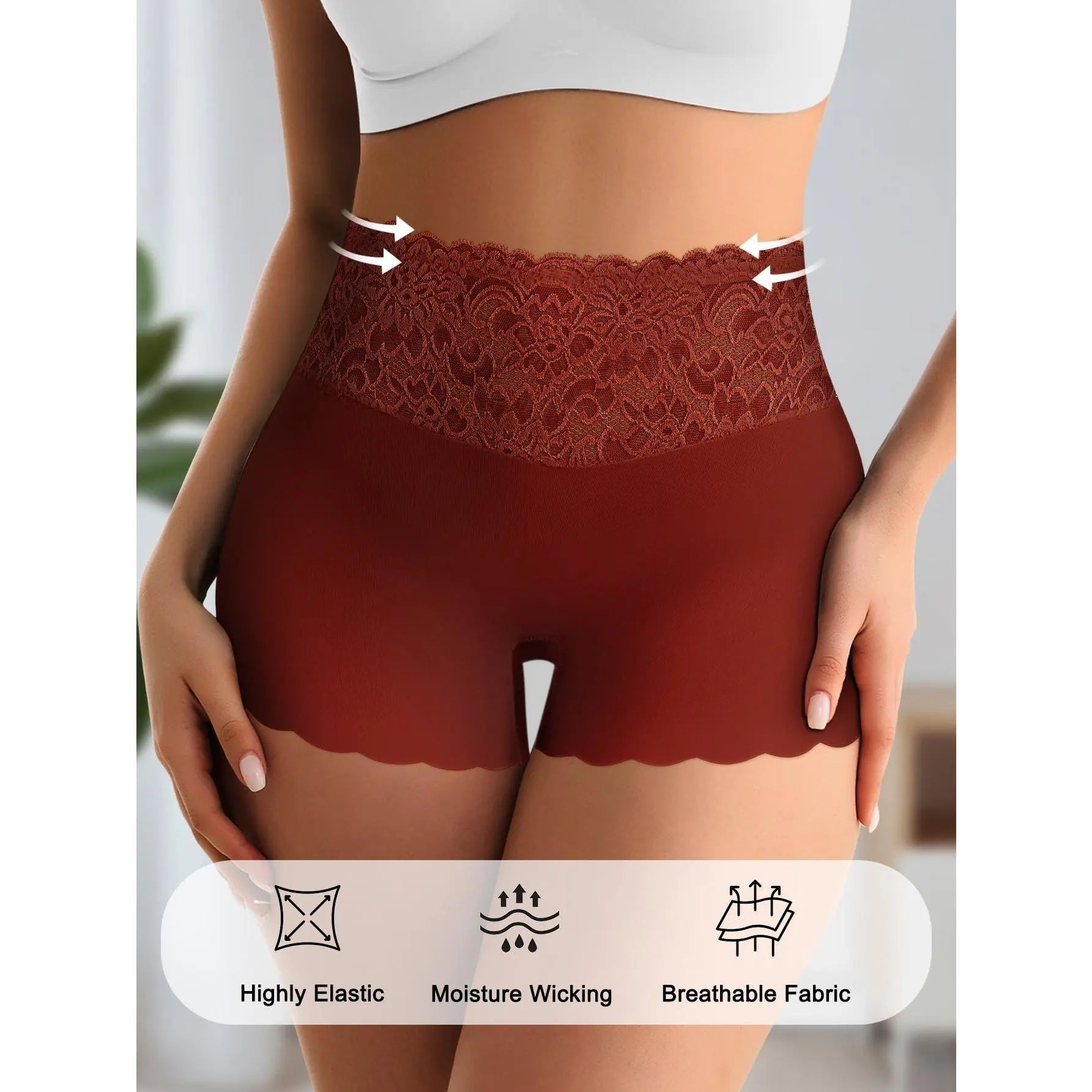 QUASTI 4/8 Pack Women'S Tummy Control & Butt Lifting Boxer Briefs – Elegant Lace Waistband Design, Premium 80% Polyester Fabric for Silky Comfort, Seamless Tummy Control Shorts for Confident Everyday Wear